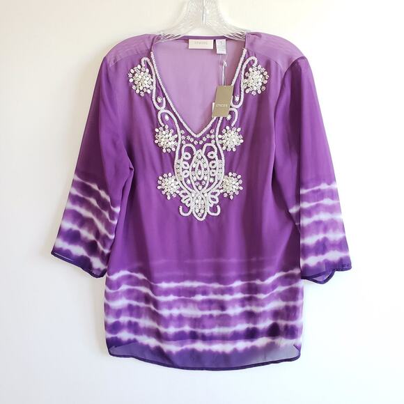 NWT Chico's Purple Beaded Tunic - Picture 2 of 9